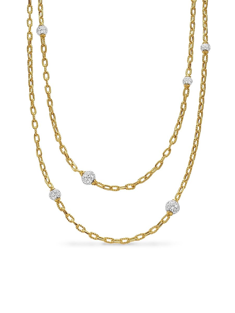 Women's Madison Pavé Bead Station Necklace in 18K Yellow Gold, 3MM - Diamond - Size 36