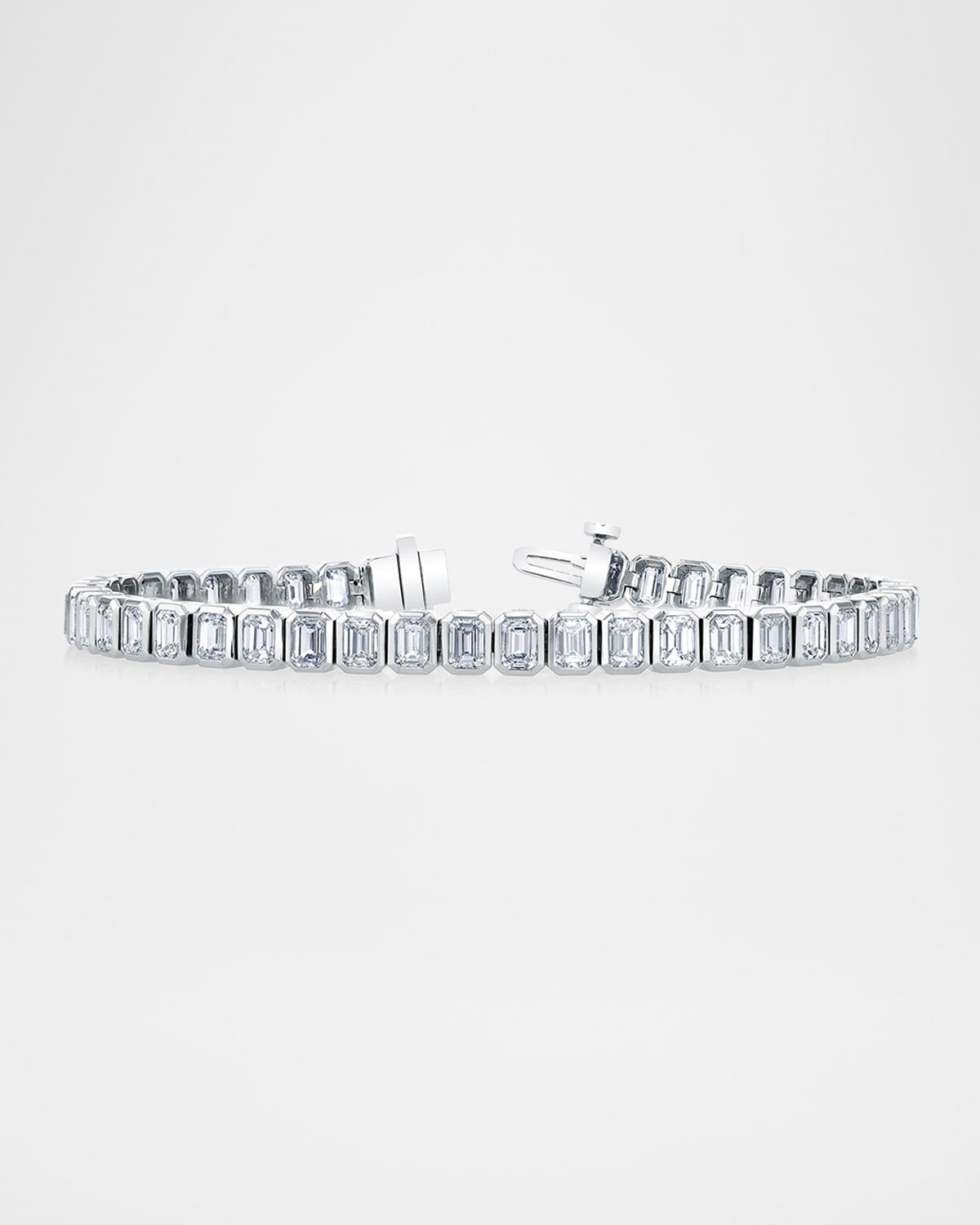 x Christina Adamo Platinum North-South Emerald-Cut Bezel Diamond Bracelet, 7"L, 12.90tcw