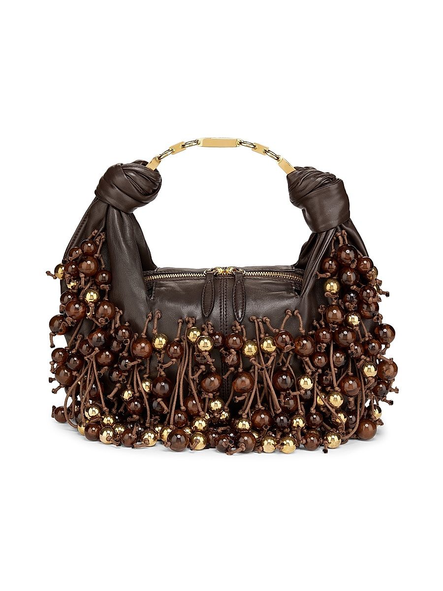 Women's Foam Beaded Leather Top Handle Bag - Coffee