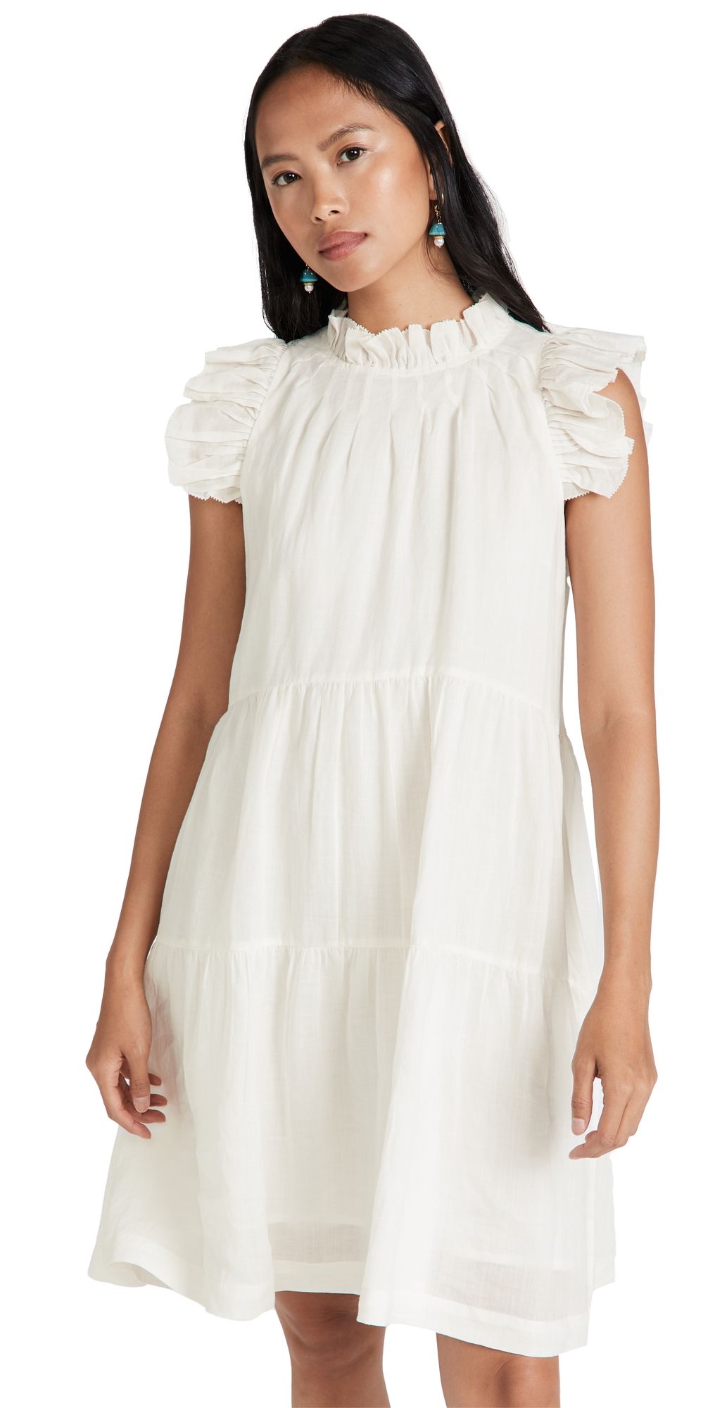 Sea Tier Waverly Flutter Sleeve Dress White 10