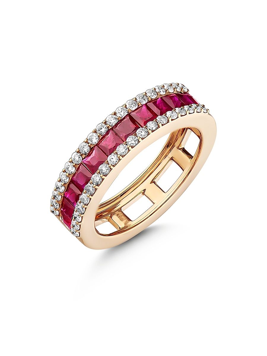 Women's Mondrian 18K Rose Gold, Ruby, & 0.46 TCW Diamond Ring - Rose Gold - Size 7