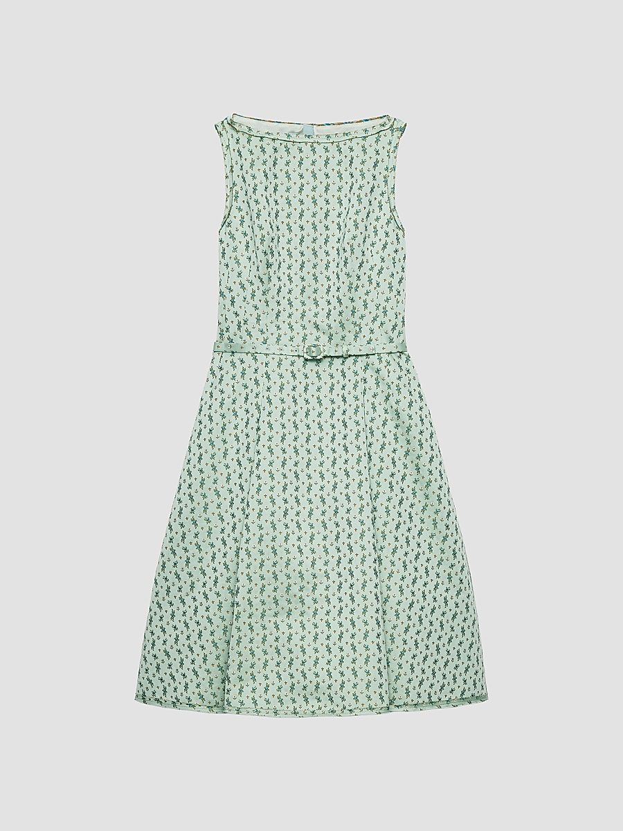 Women's Floral Print Duchess Dress - Green - Size 8