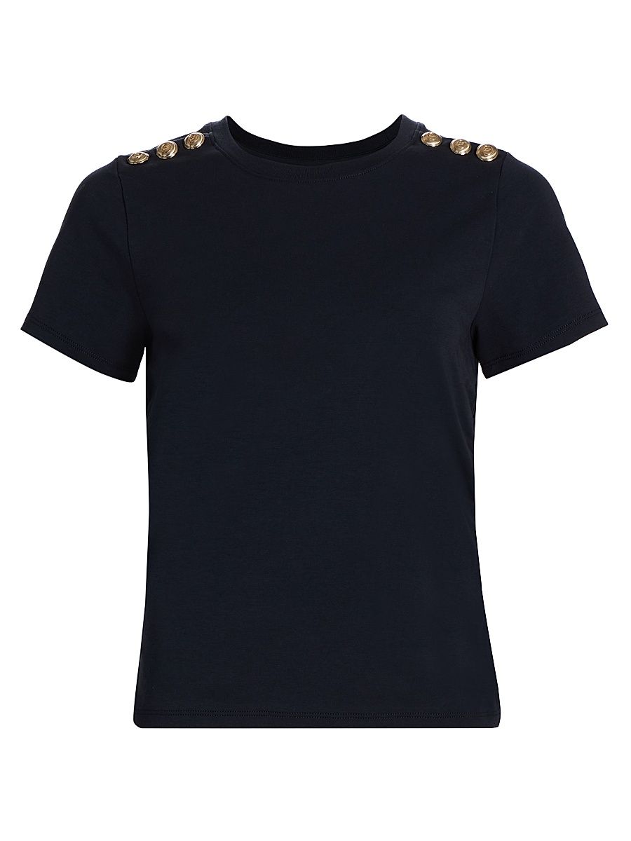 Women's Jasper Button-Shoulder Stretch-Cotton T-Shirt - Navy - Size XL