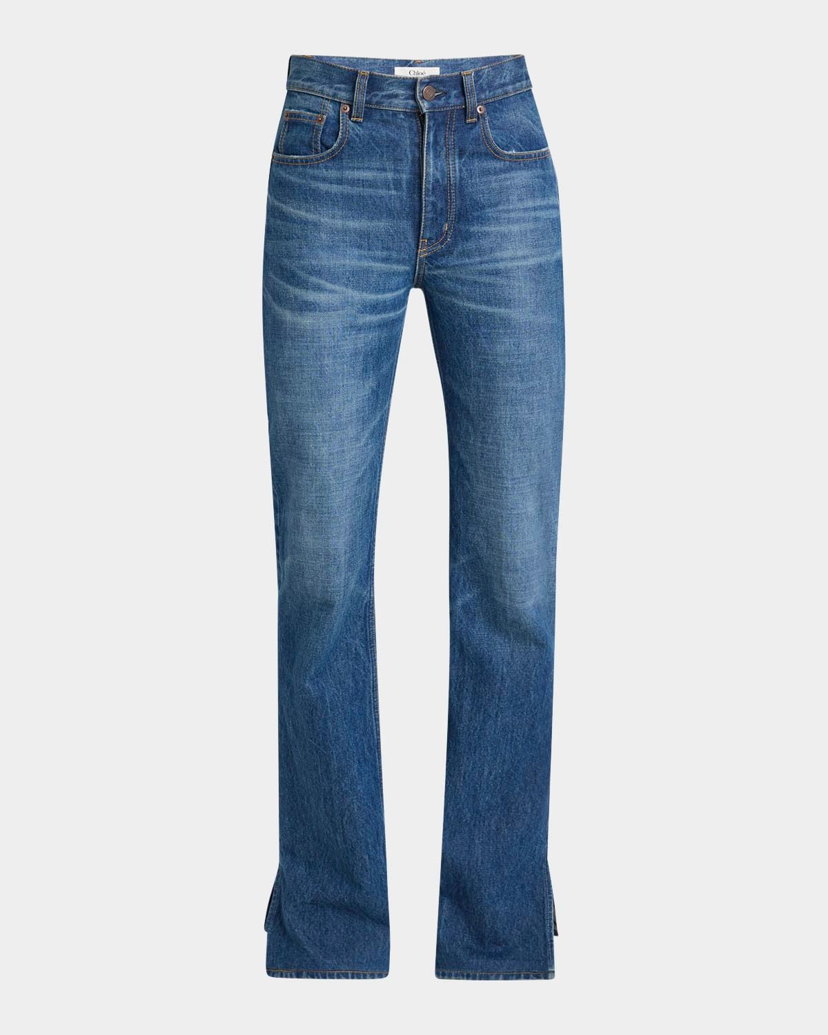 Denim Bootcut-Leg Split-Hem Pants