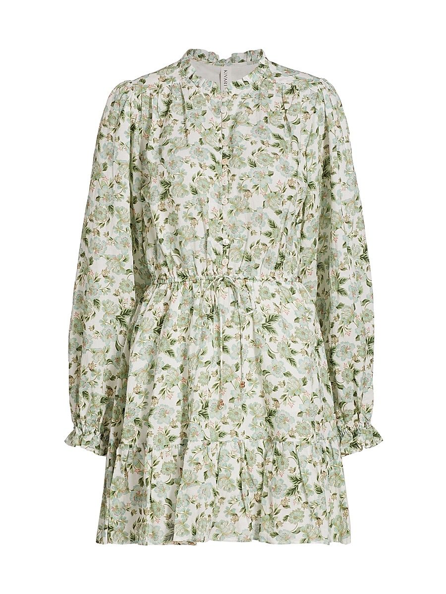 Women's Calypso Gabrielle Drawstring Minidress - Sage Floral - Size Large