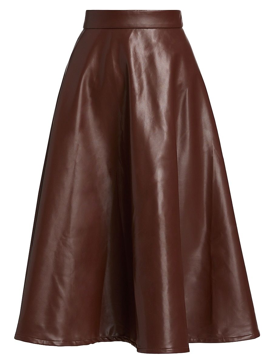 Women's Katty Faux Leather Midi-Skirt - Brown - Size Large