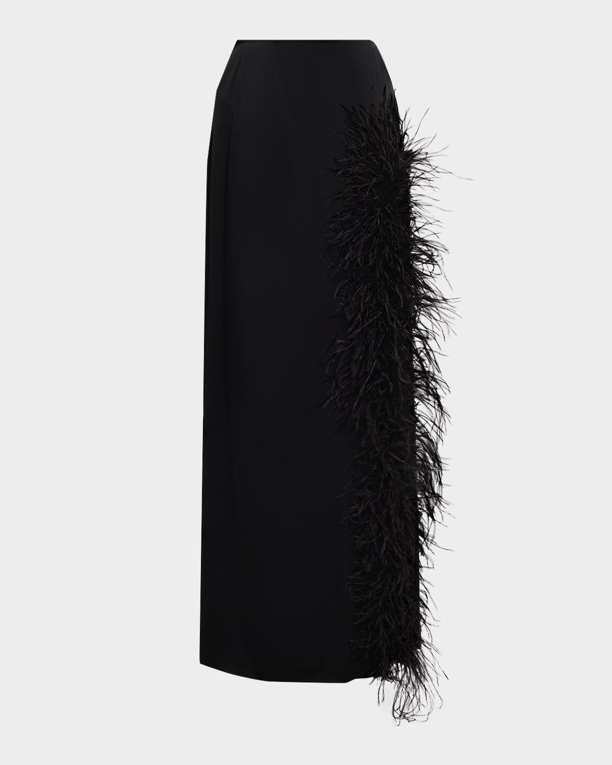 Feather-Trimmed Slit Satin Maxi Skirt