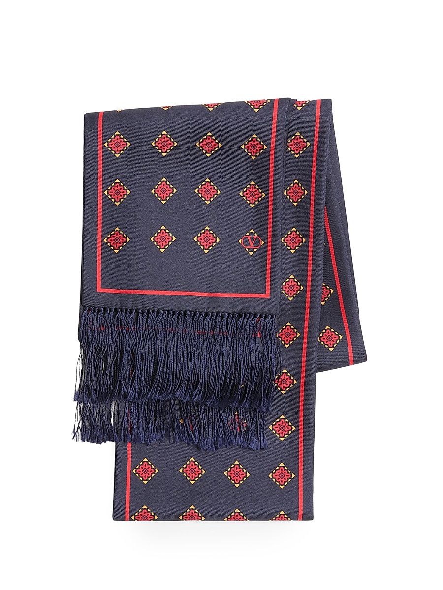 Men's Opticool Silk Bandeau Scarf with Fringe - Navy Red
