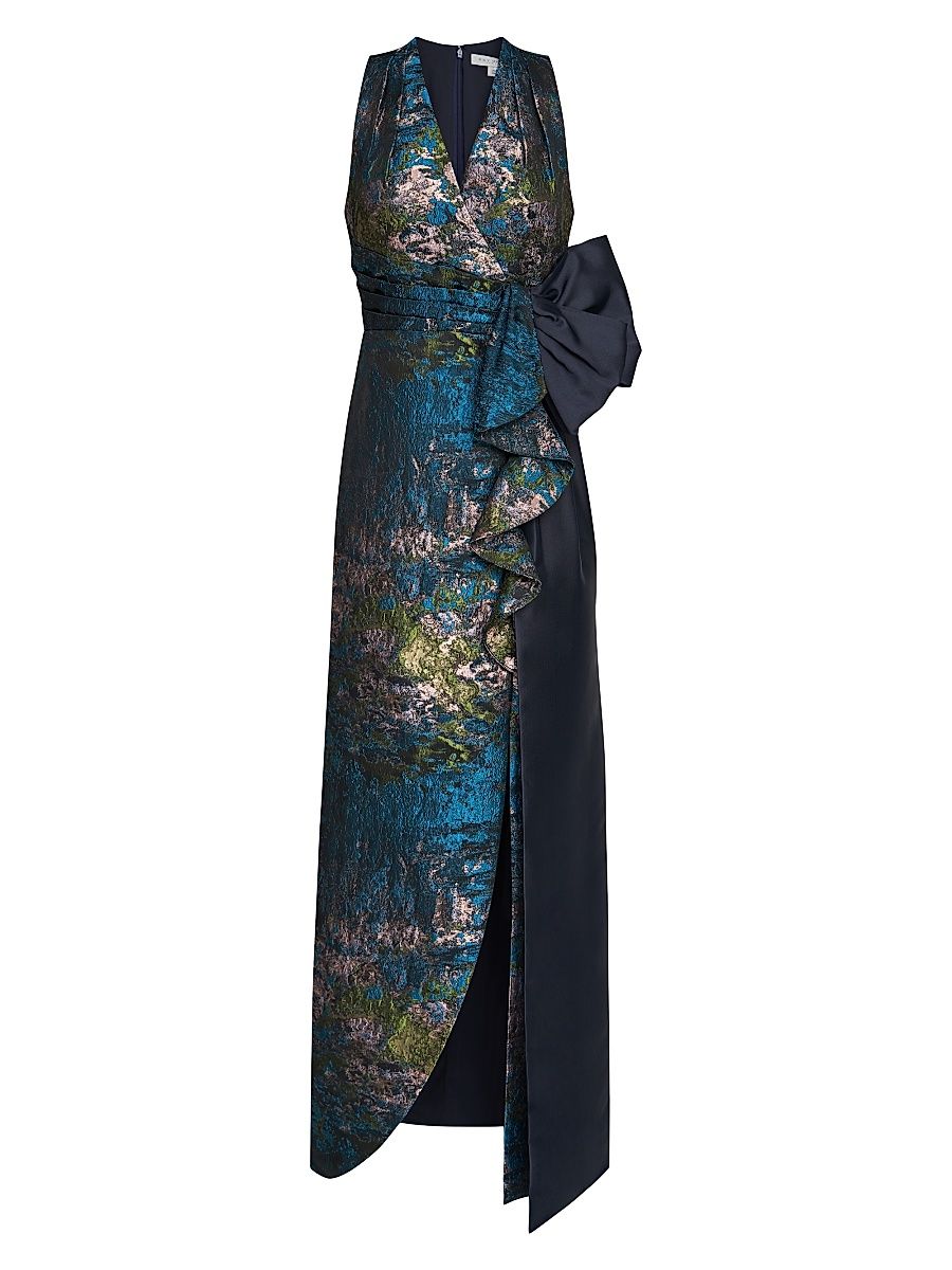 Women's Rachel Jacquard Tie-Waist Column Gown - Blue Sea - Size 6