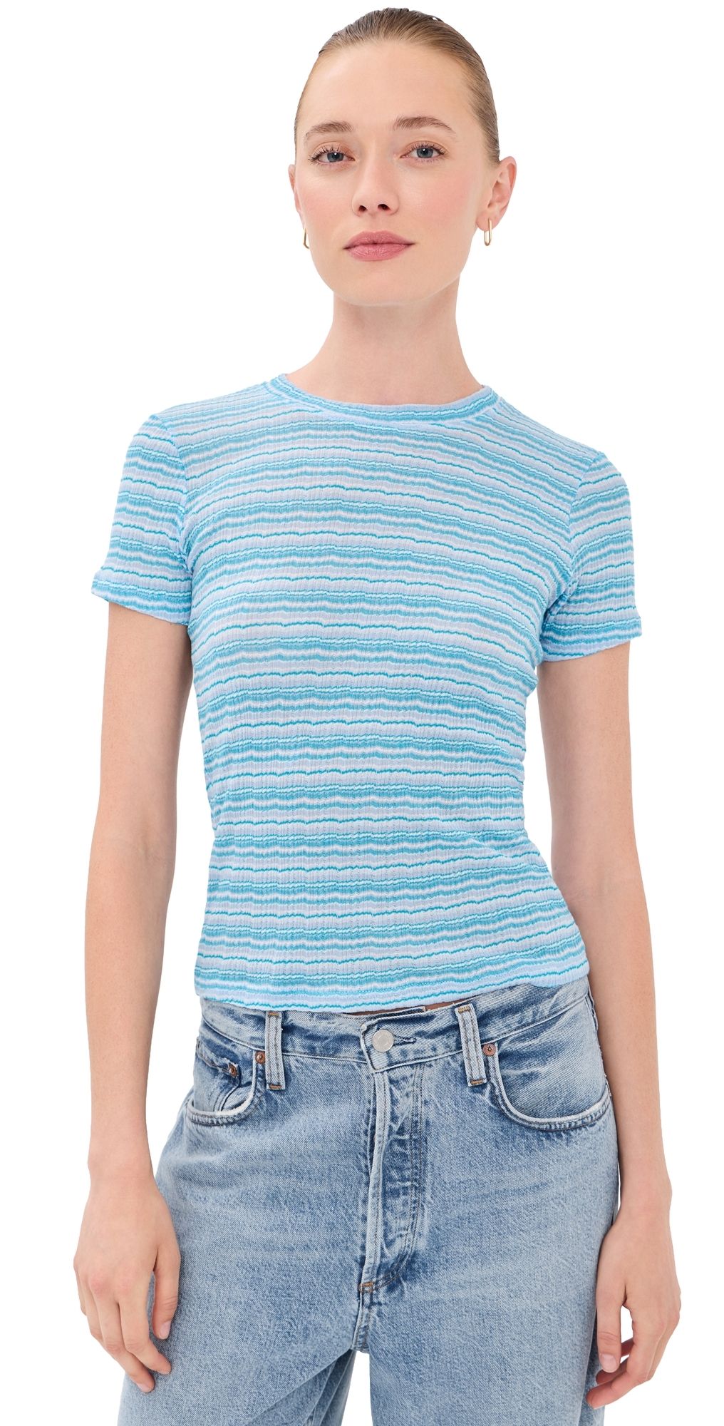 SPRWMN Baby Tee Turquoise Stripes L