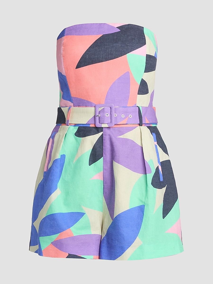 Women's Isobel Abstract Linen-Cotton Strapless Romper - Palm Linen - Size 12