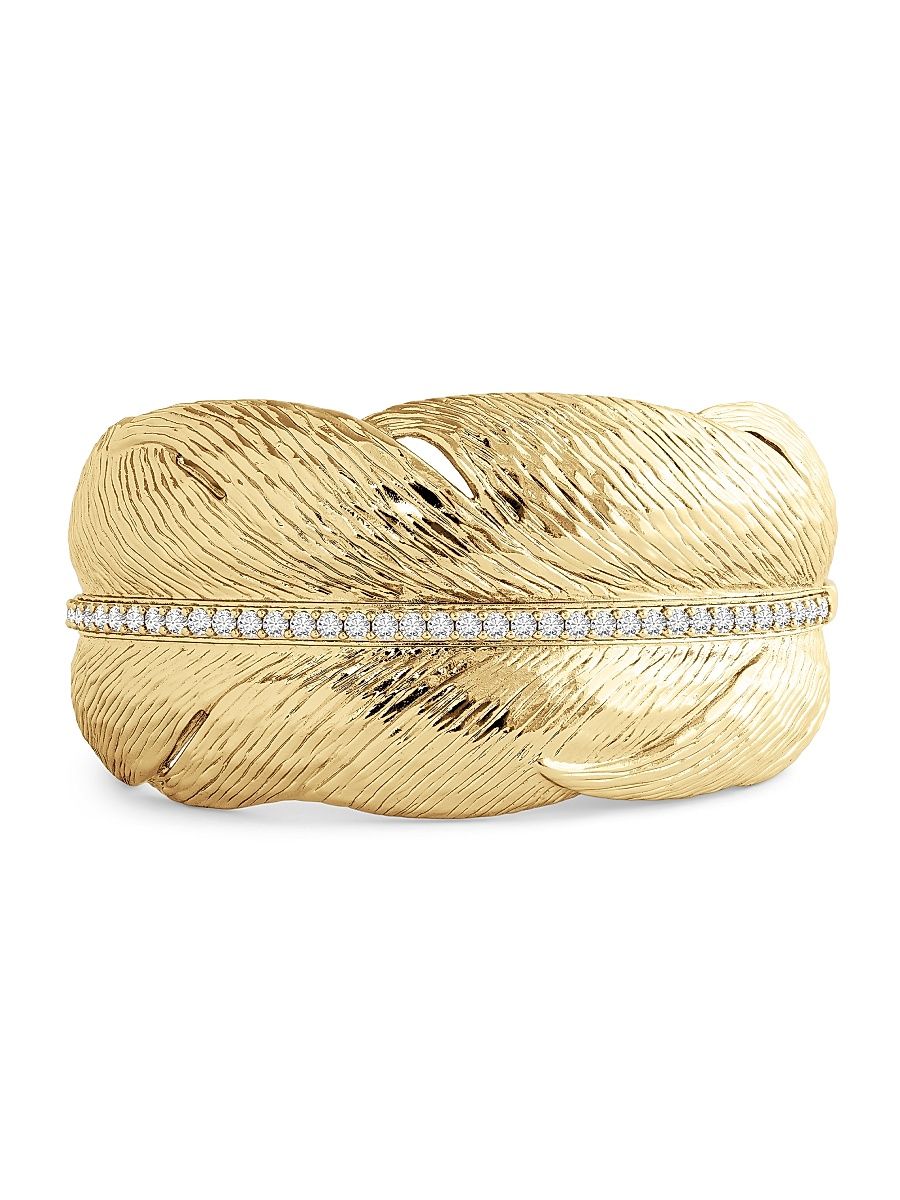 Women's Feather 18K-Gold-Plated & Crystal Wide Hinged Cuff - Gold