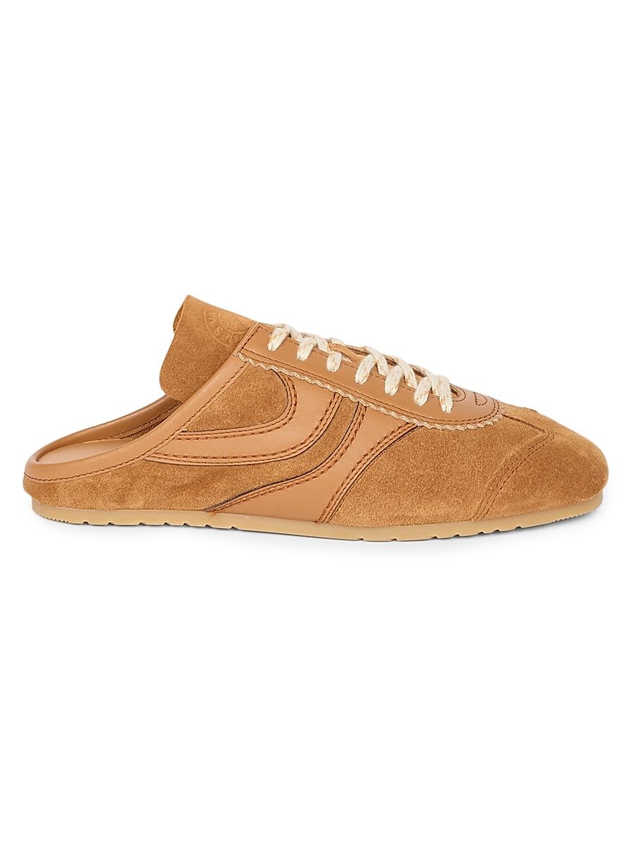 Women's Suede & Leather Sneaker Mules - Tan - Size 10