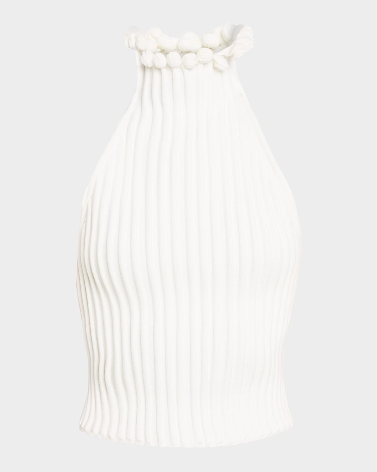 Ribbed Knit Curled Trim Halter Top