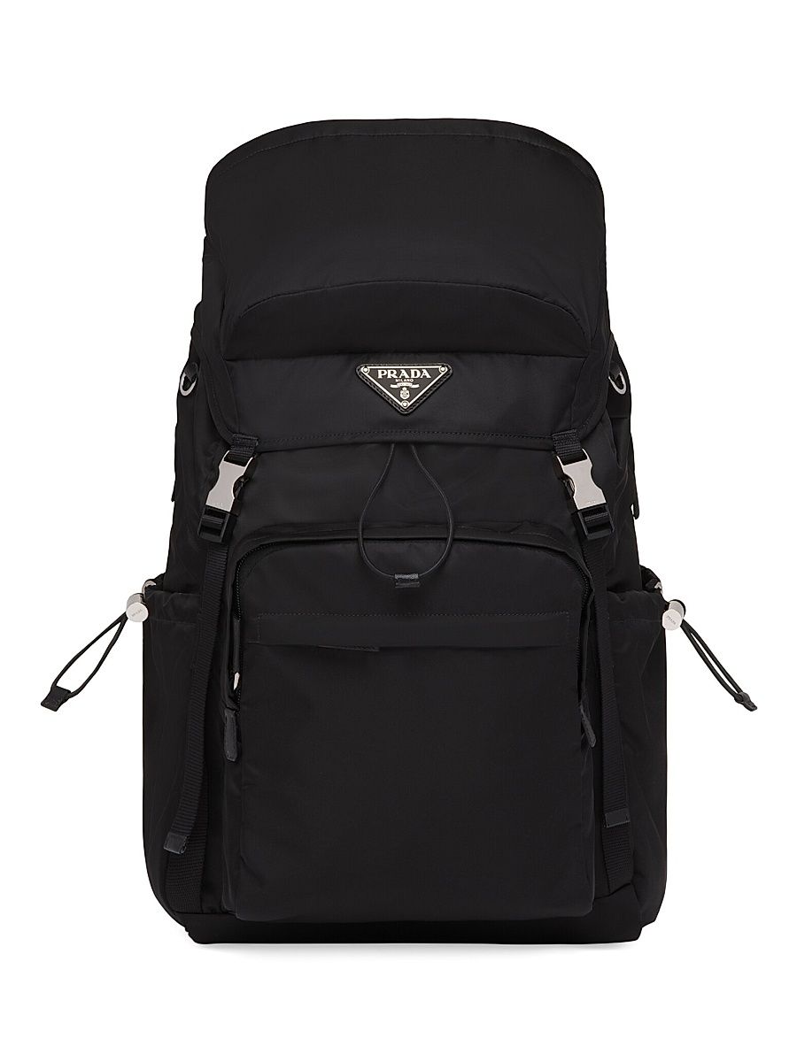 Men's Re-Nylon and Saffiano Leather Backpack - Black - Size 0