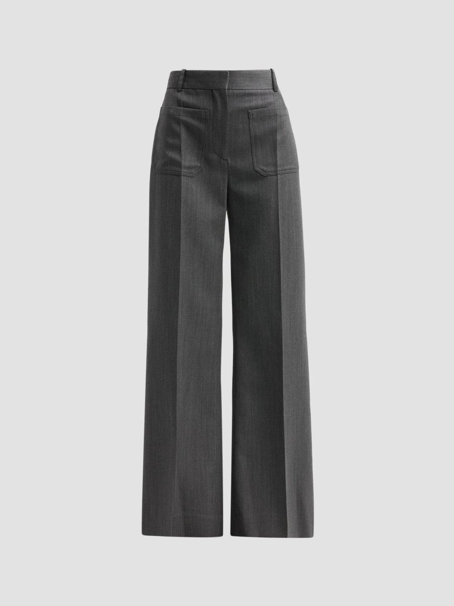 Victoria Beckham Women's Alina Crease Wool Trousers - Ash Melange - Size 0