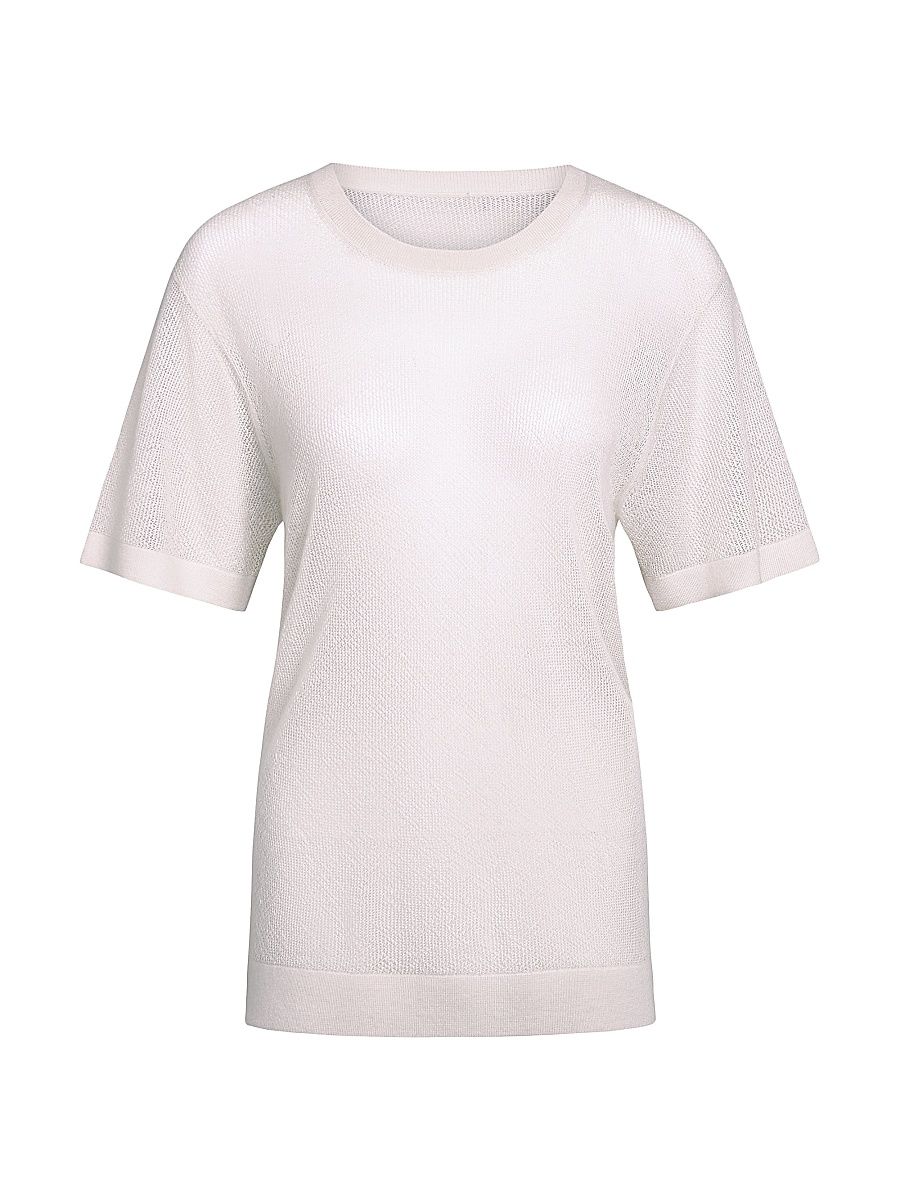 Women's Oversized Pointelle Cashmere T-Shirt - Ivory - Size Large