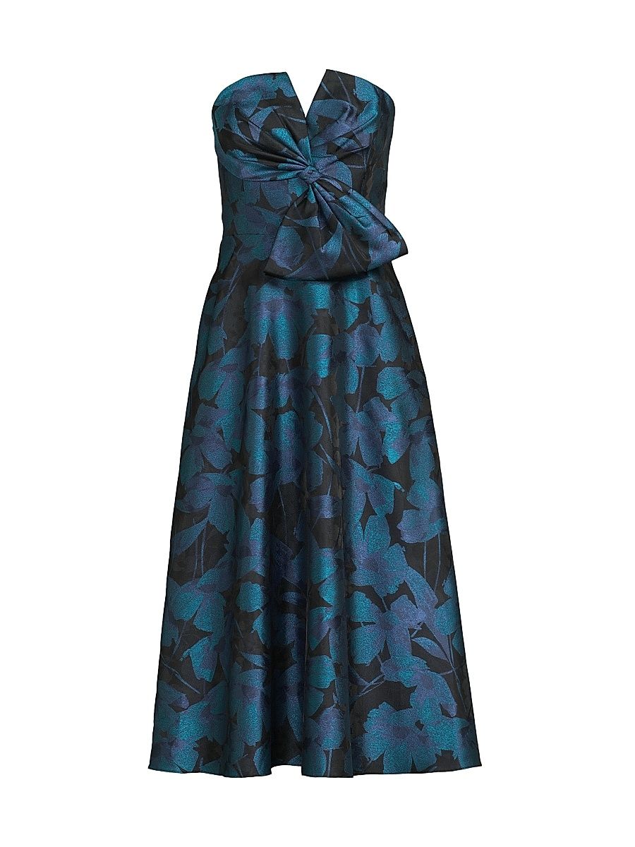 Women's Floral Jacquard Midi-Dress - Blue Multi - Size 14