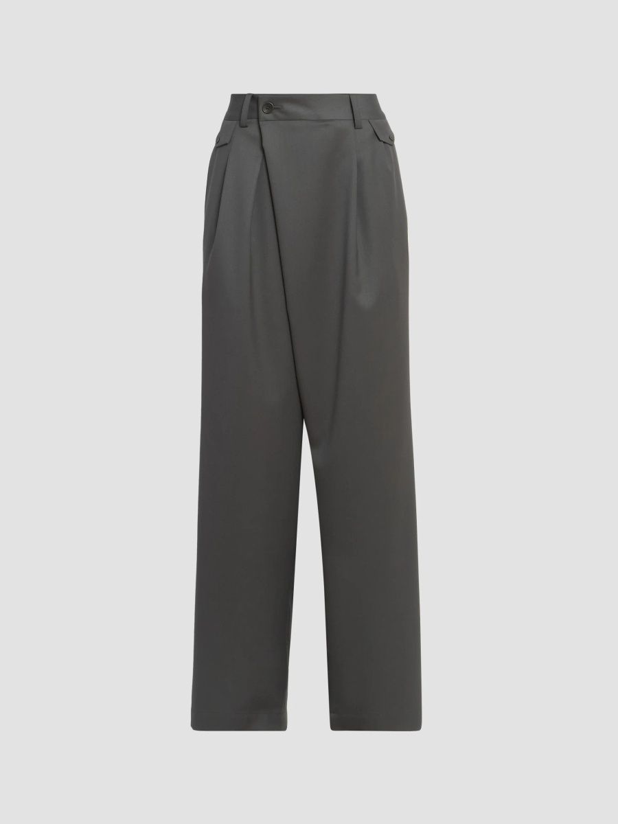 Issey Miyake Women's Lustrous Wool Pants - Gray - Size Medium