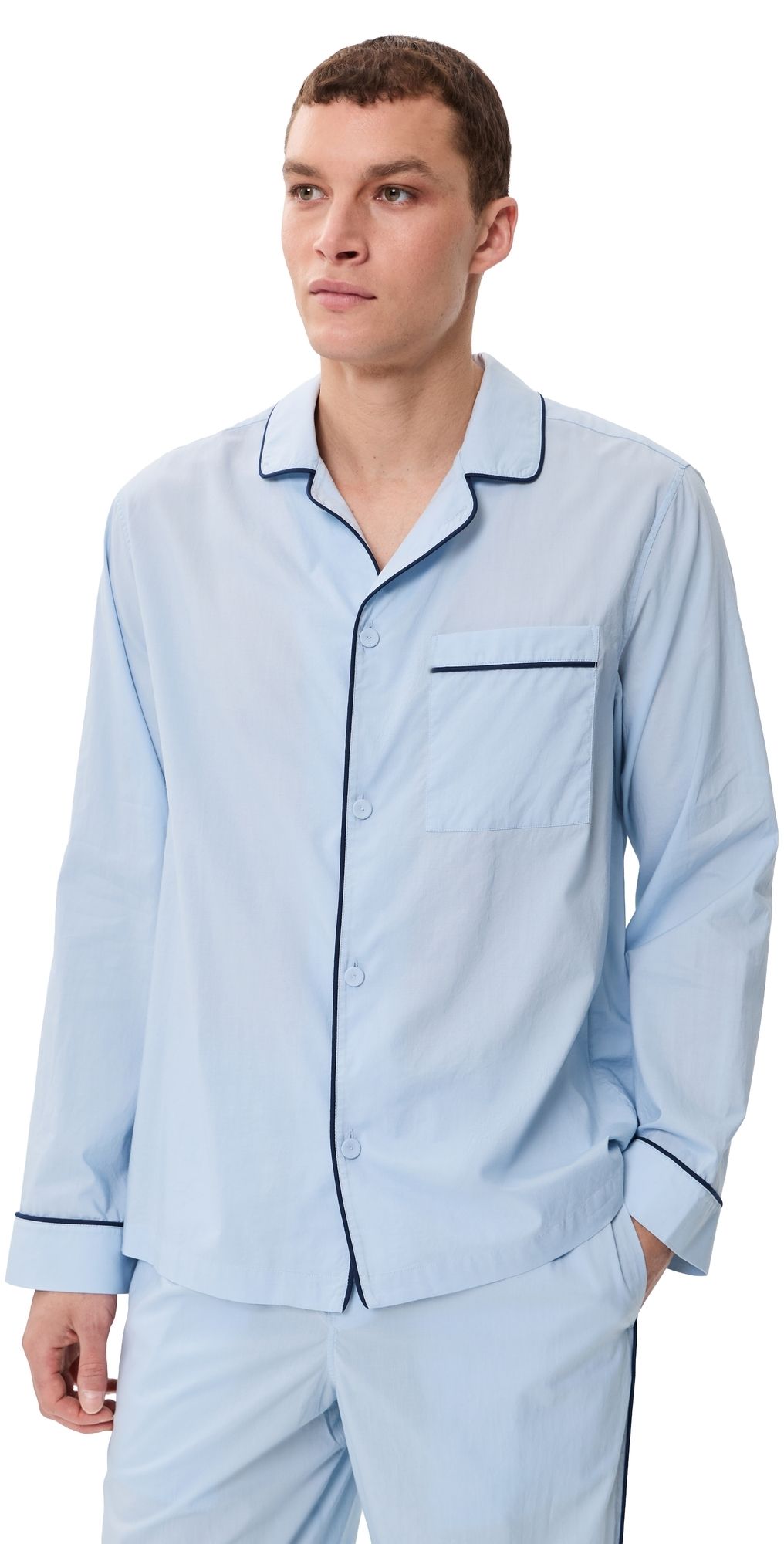 Lunya Airy Cotton Piped Sleep Shirt Still Blue/Deep Blue XL