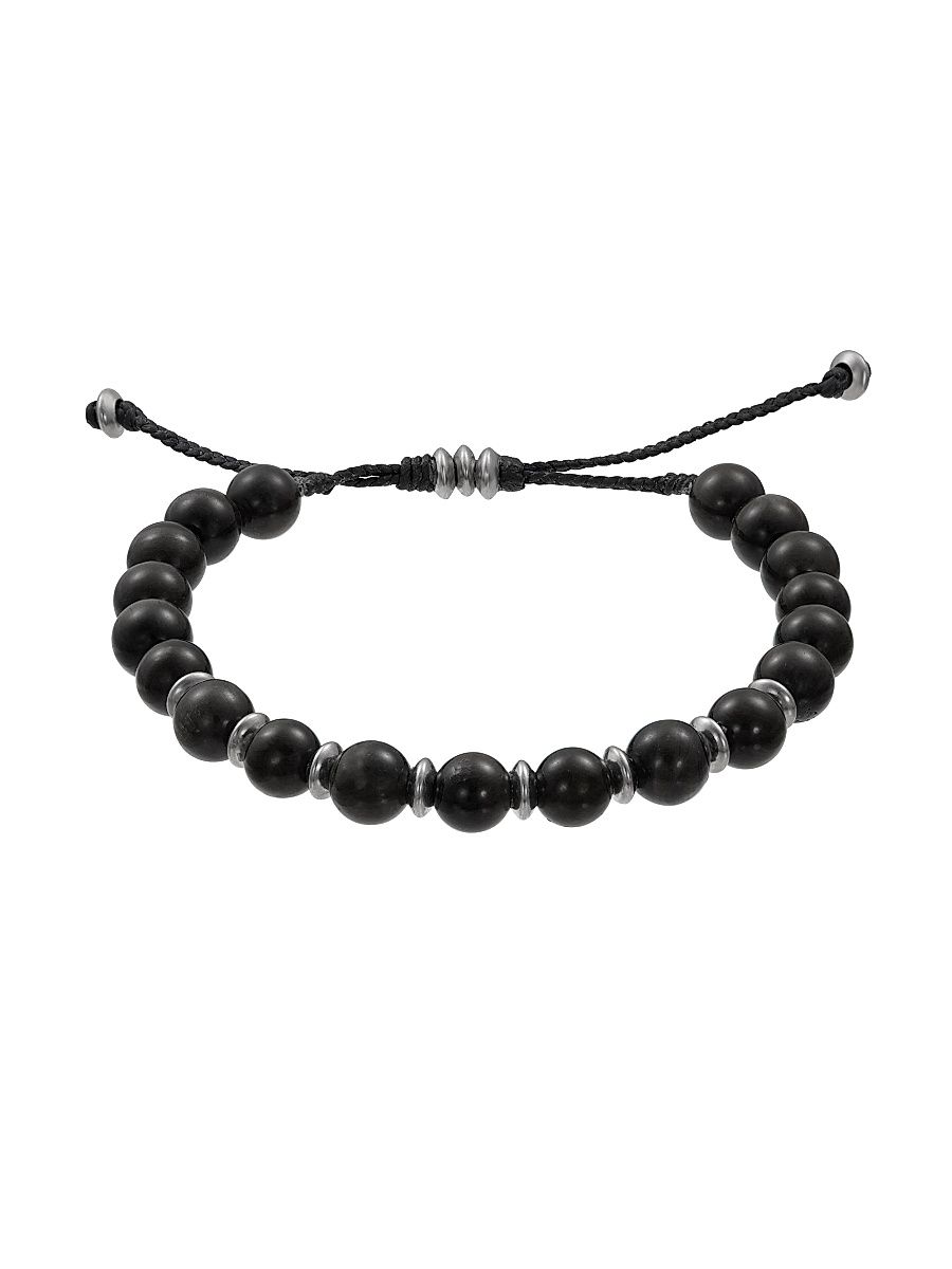 Men's Agate Beaded Cord Bracelet - Black