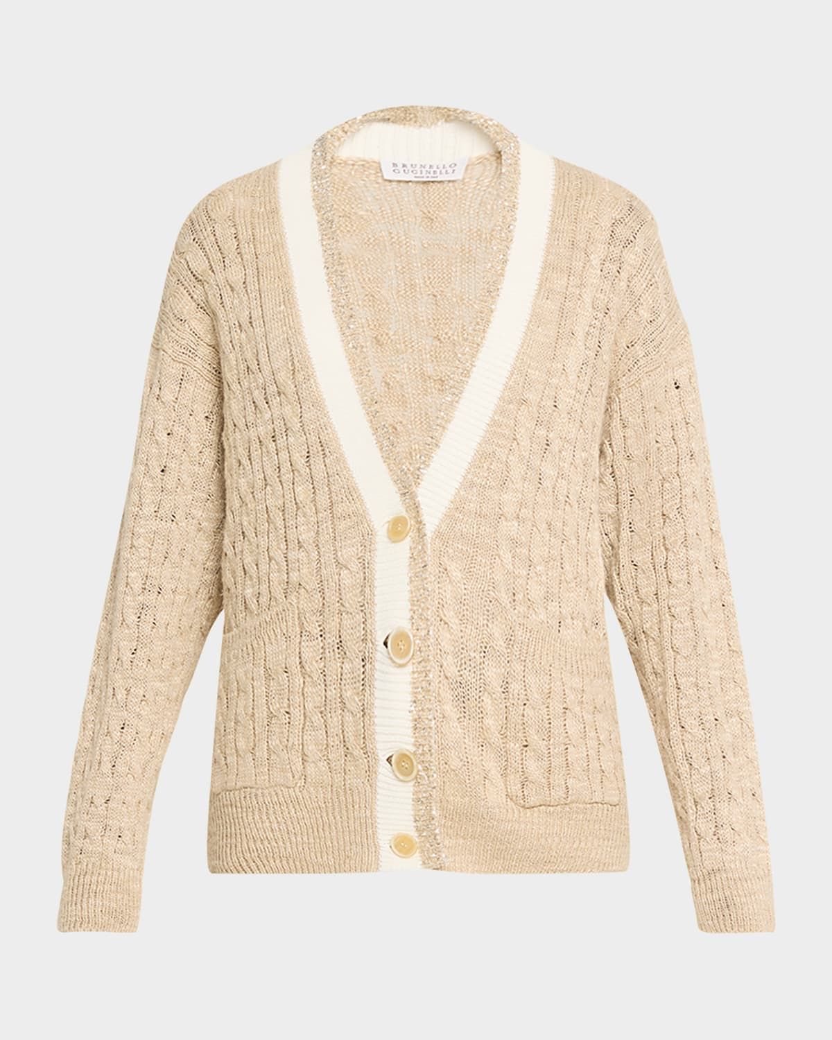 Paillette V-Neck Cable-Knit Cardigan