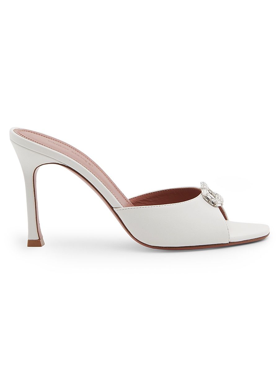 Women's Mini Camelia 95MM Crystal-Embellished Leather Mules - White Nappa Crystal Buckle - Size 7