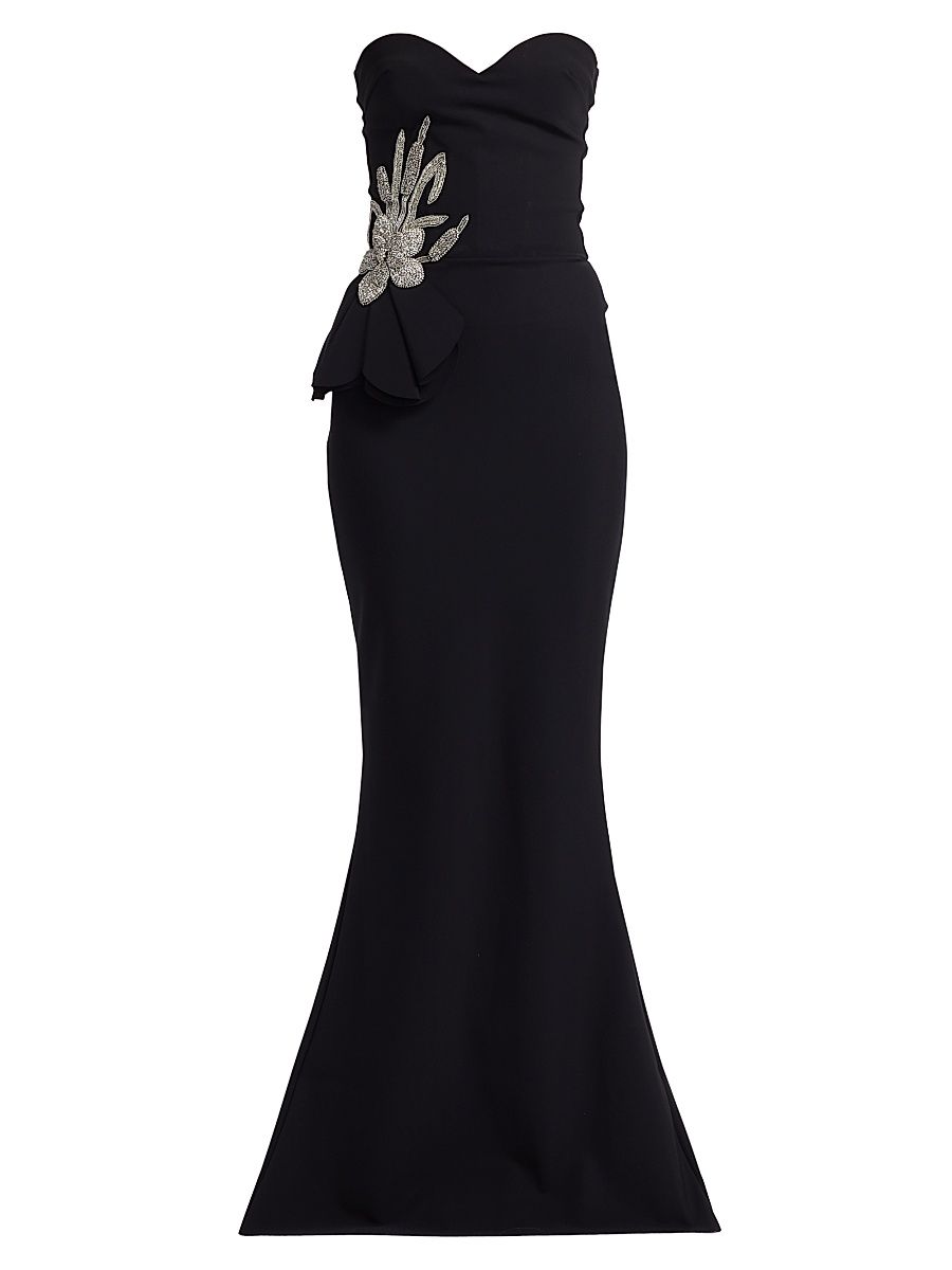 Women's Grenawa Floral Beaded Strapless Gown - Black - Size 4
