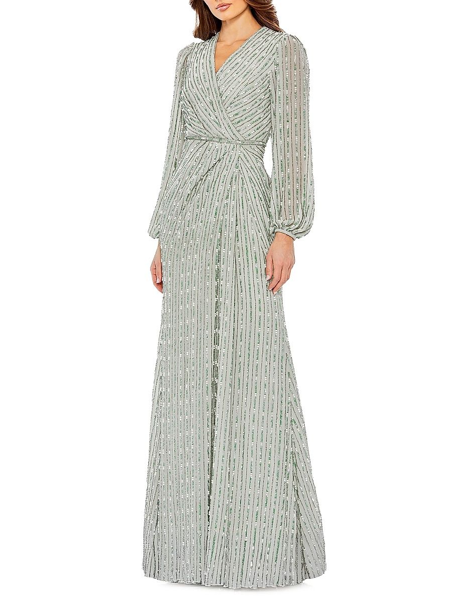 Women's Embellished Surplice Gown - Sage - Size 24