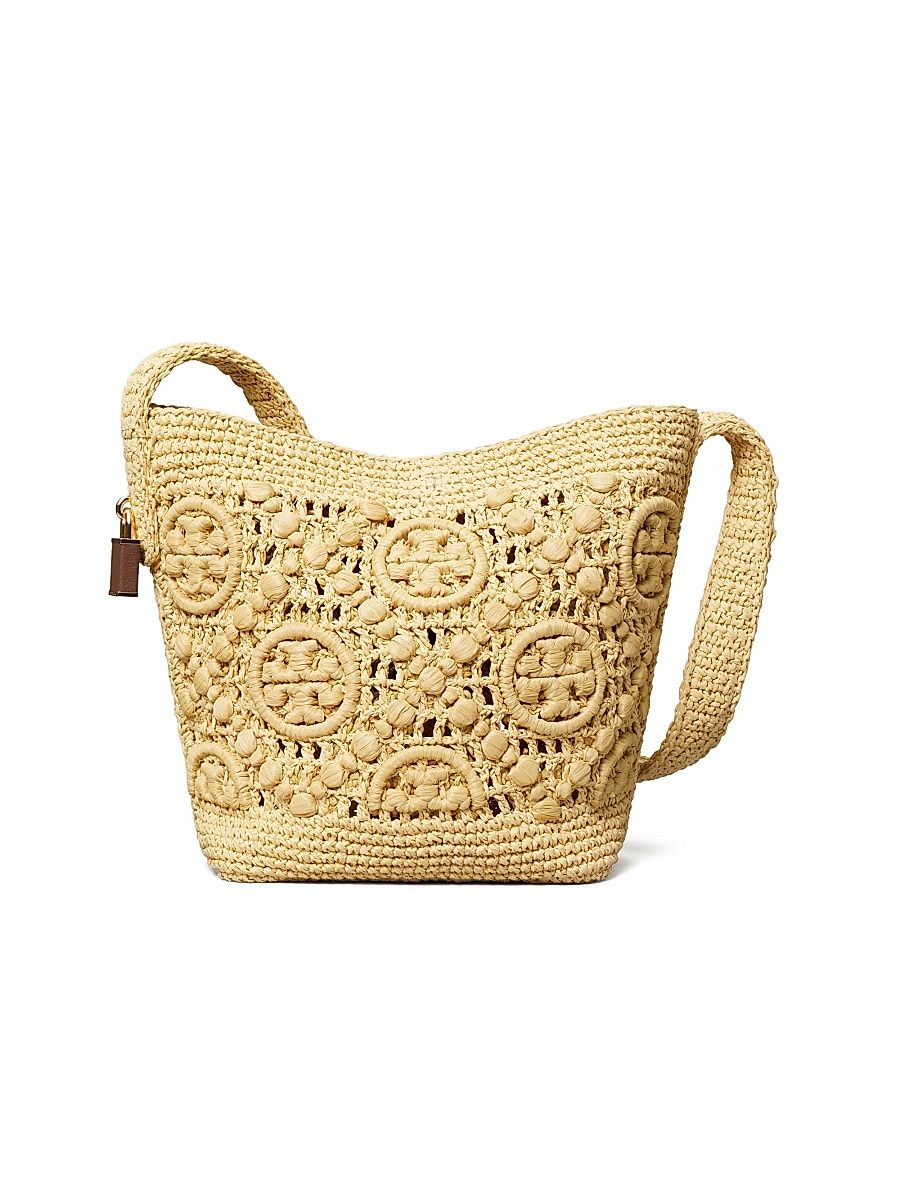 Women's Lock Medium Monogram Crochet Bucket Bag - Natural