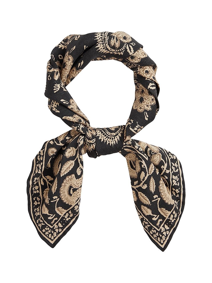 Men's Woodblock Paisley Linen Neckerchief - Black Cream