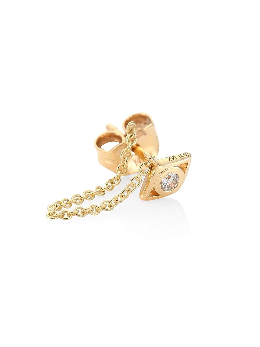 Small Open Evil Eye 14K Yellow Gold & Diamond Single Draped Stud Earring - Gold