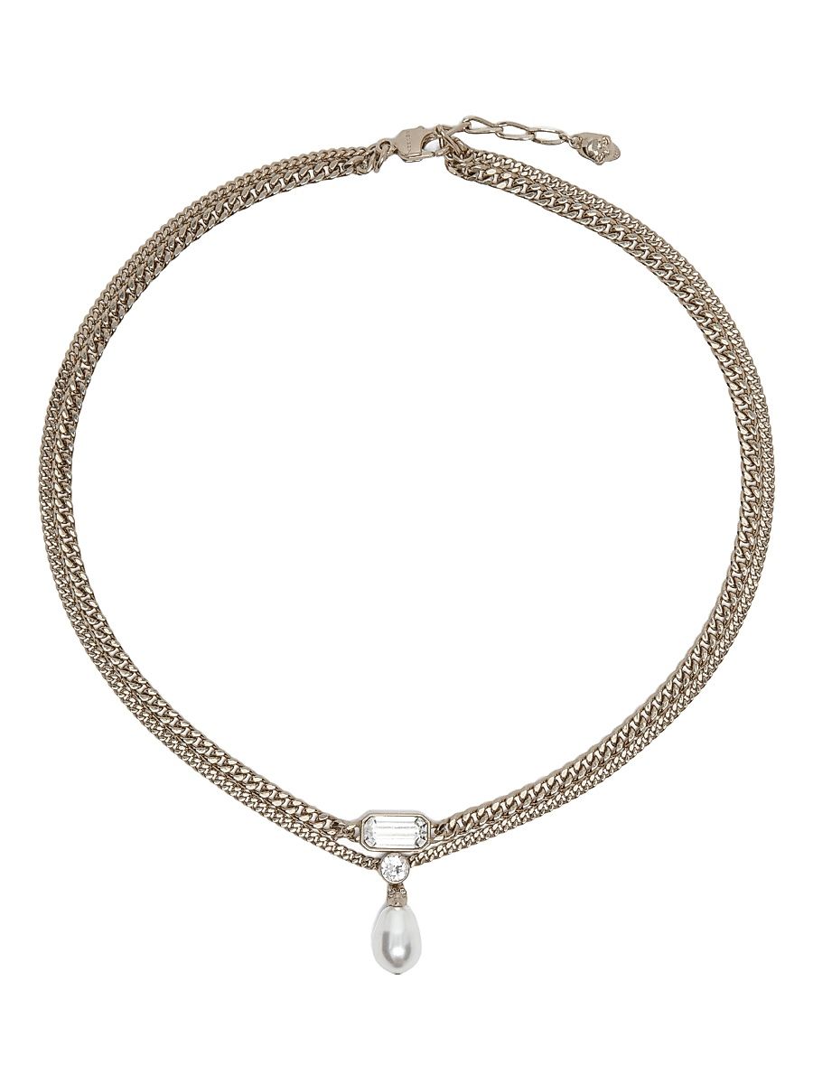 Women's Silvertone, Imitation Pearl & Crystal Necklace - Black
