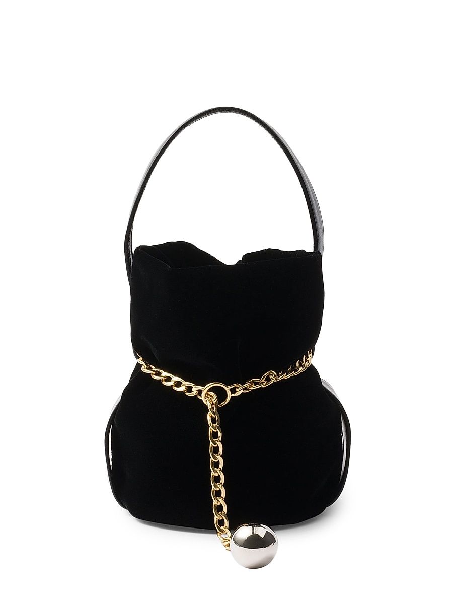 Women's Petit Sac Noir Mini Velvet and Nappa Leather Bucket Bag - Black