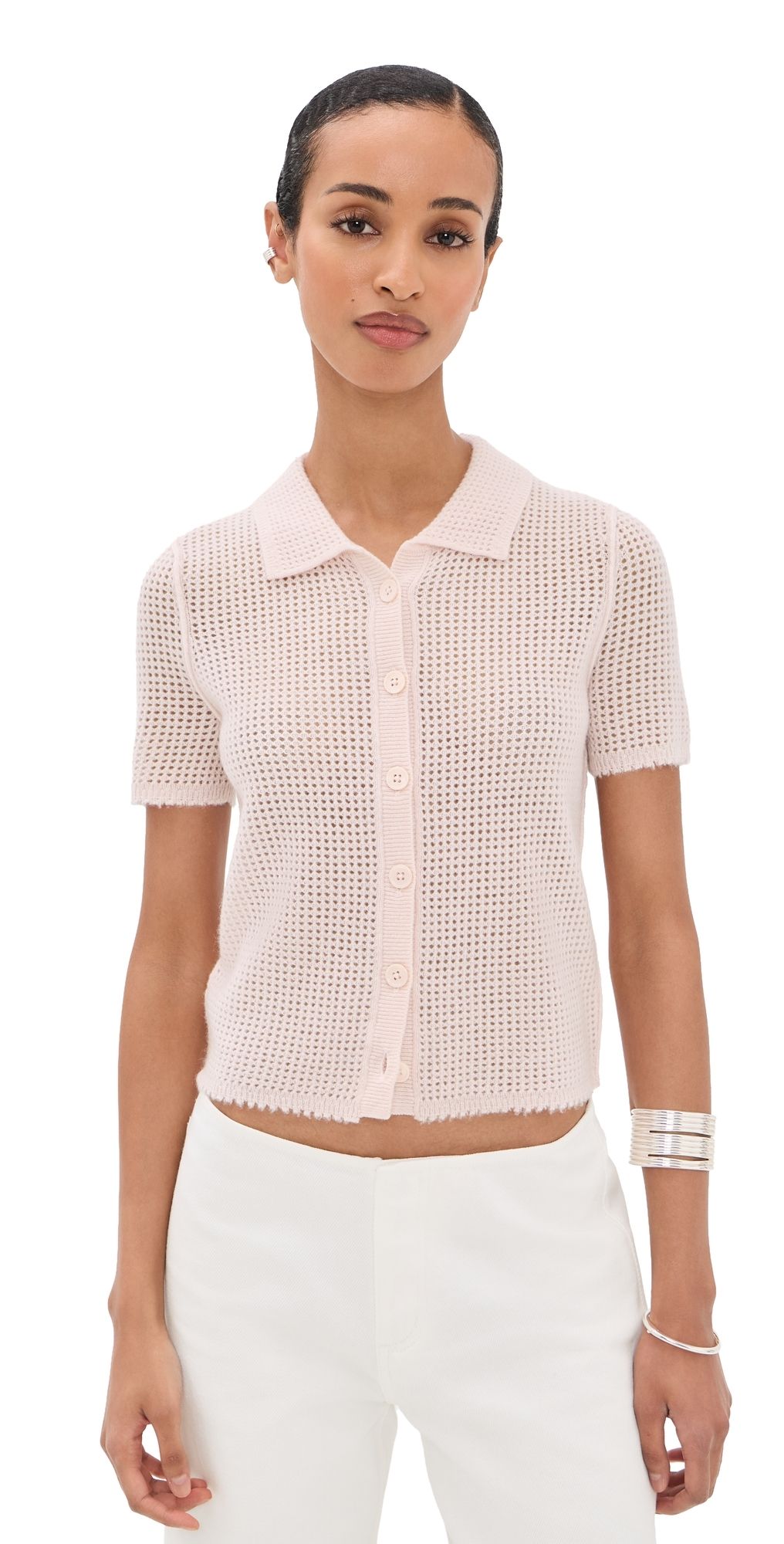 RE/DONE Amelia Cashmere Polo Pink Salt M