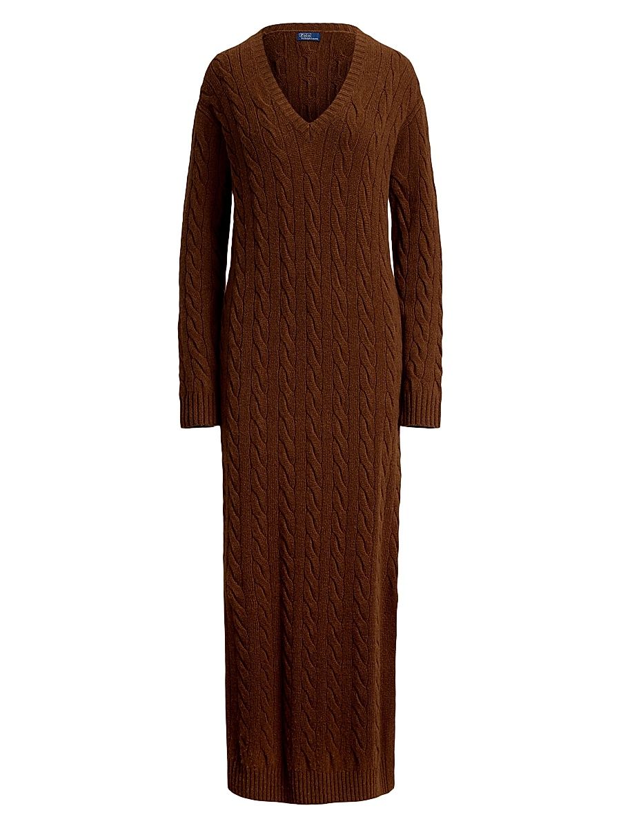Women's Cable-Knit Wool-Blend Maxi Sweaterdress - Gingerbread Brown - Size XL