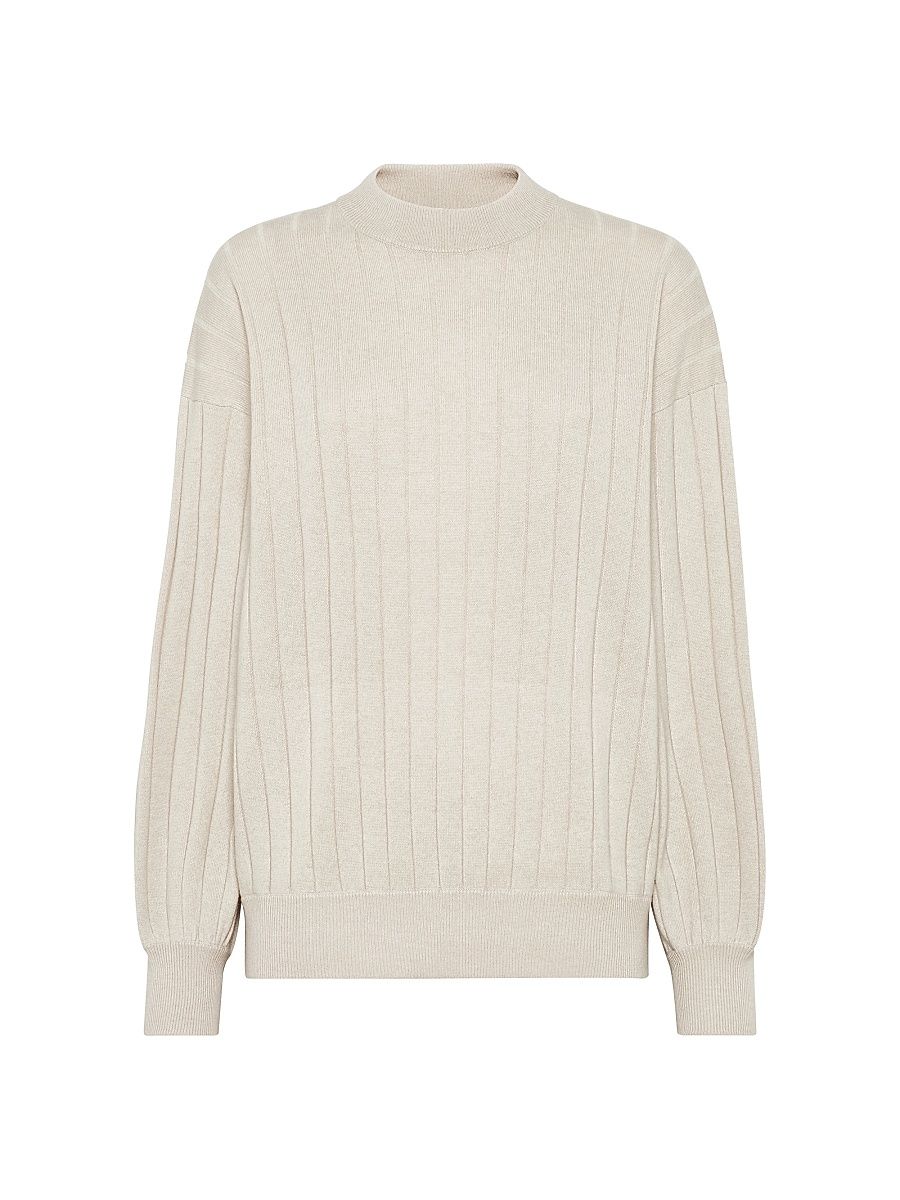 Women's Cashmere Flat Rib Sweater with Monili - Beige - Size XXXXXXL