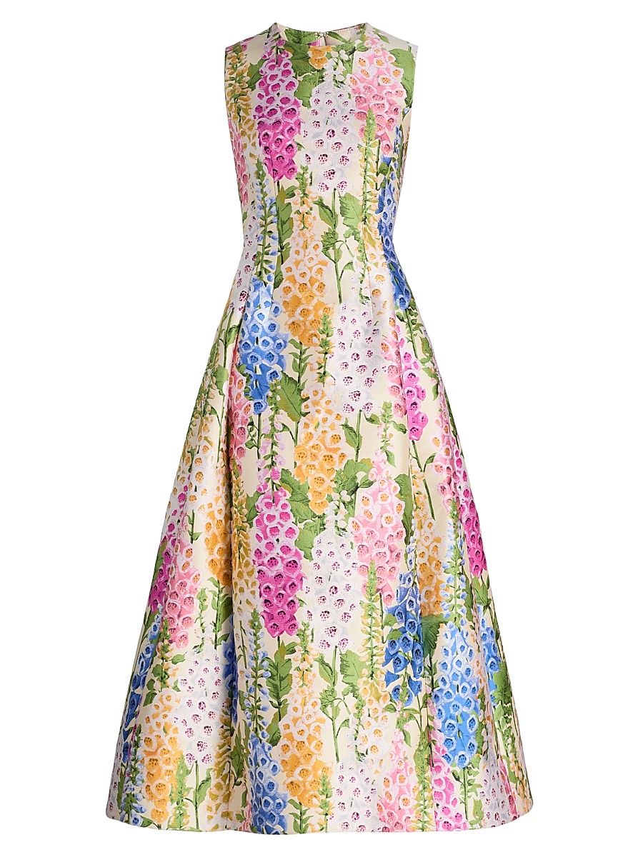 Women's Foxgloves Jacquard A-Line Cocktail Dress - Ecru Multi - Size 12