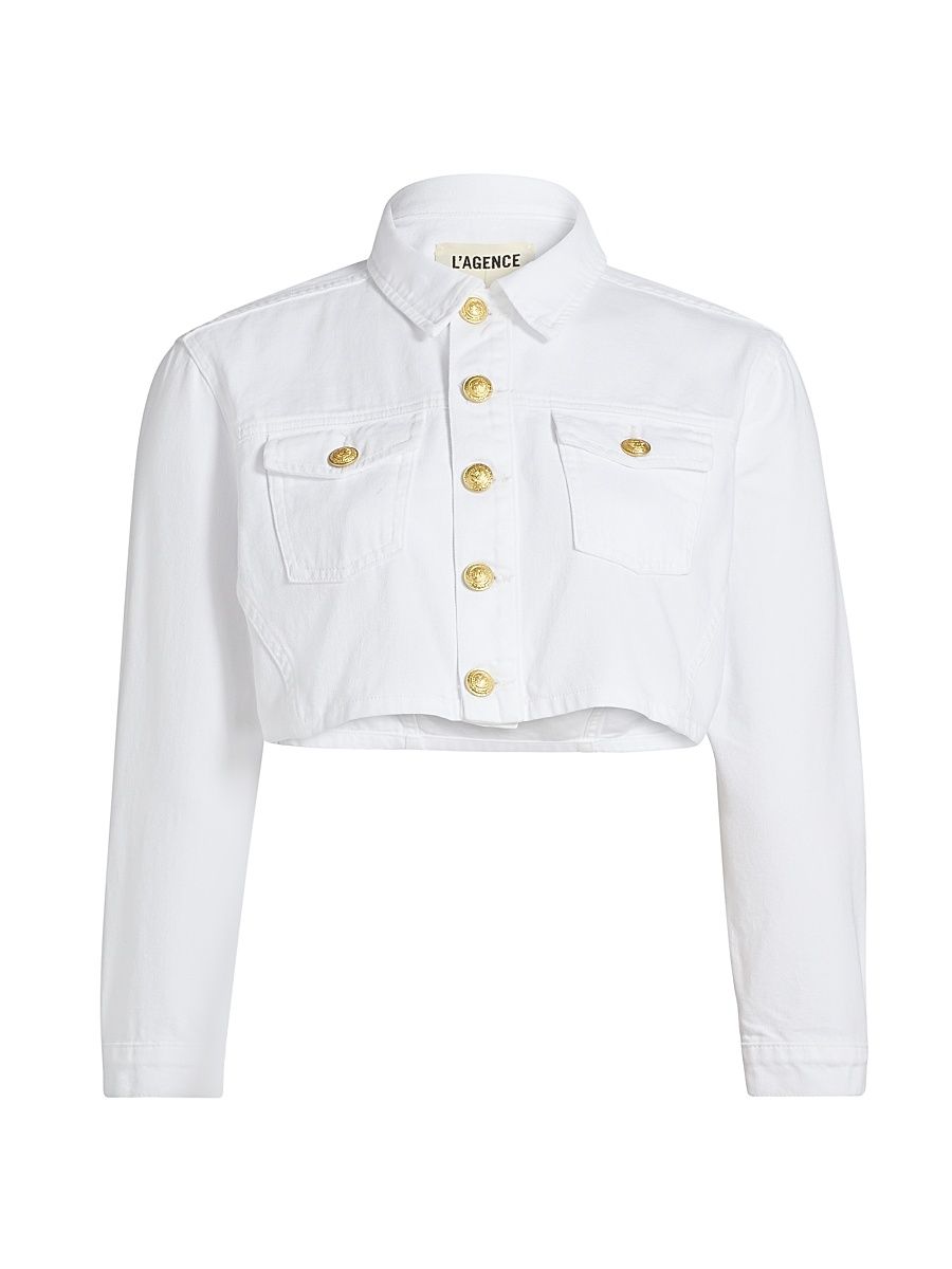 Women's Genevie Denim Crop Jacket - Blanc - Size Large