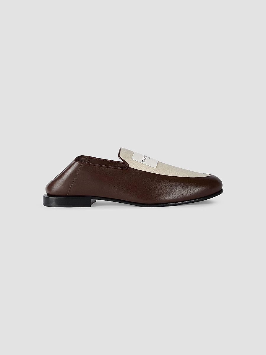 Givenchy Men's Label Loafers in Shiny Leather and Canvas - Natural Brown - Size 13