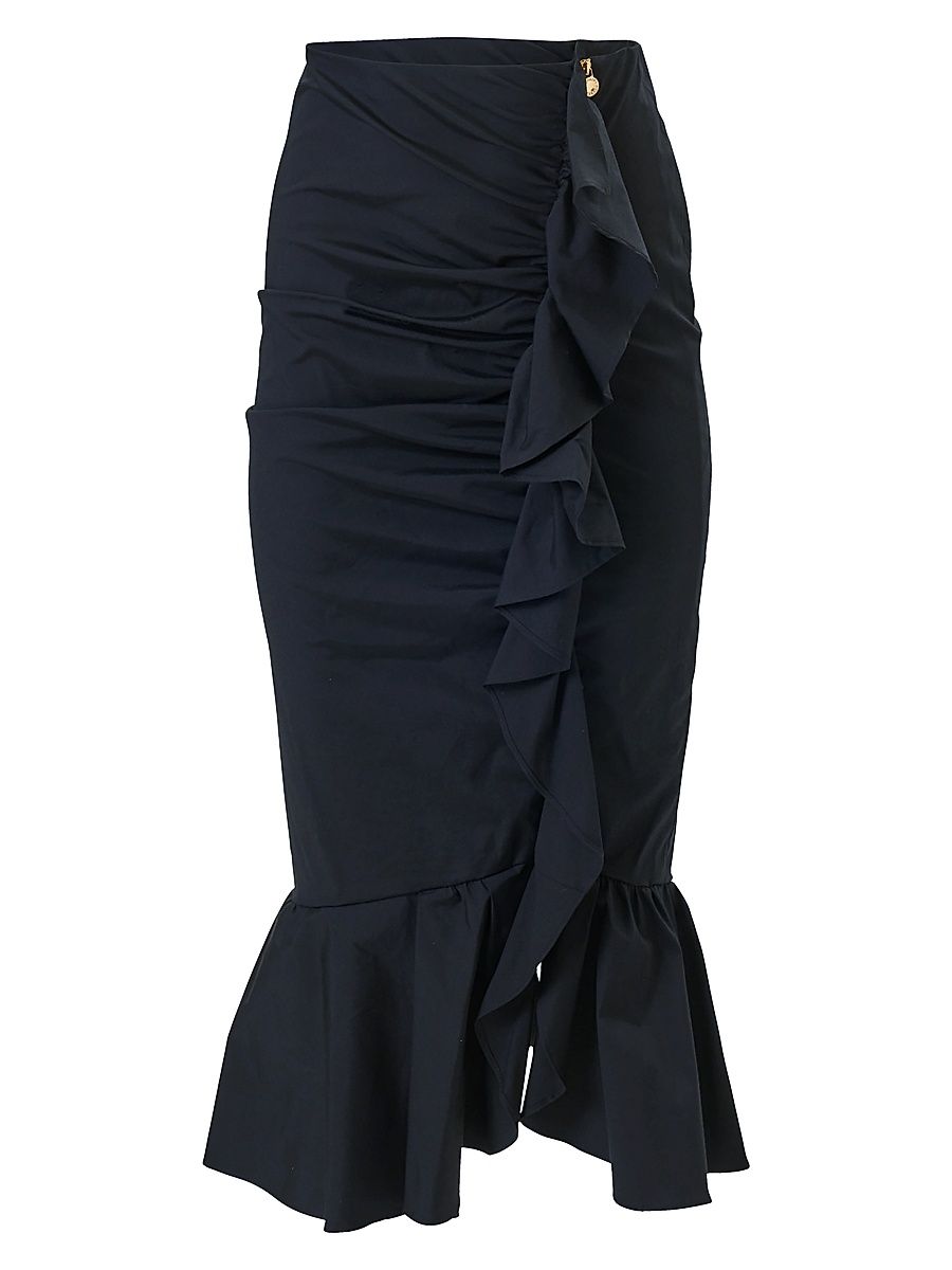 Women's Ruched Ruffle Pencil Skirt - Black - Size 8