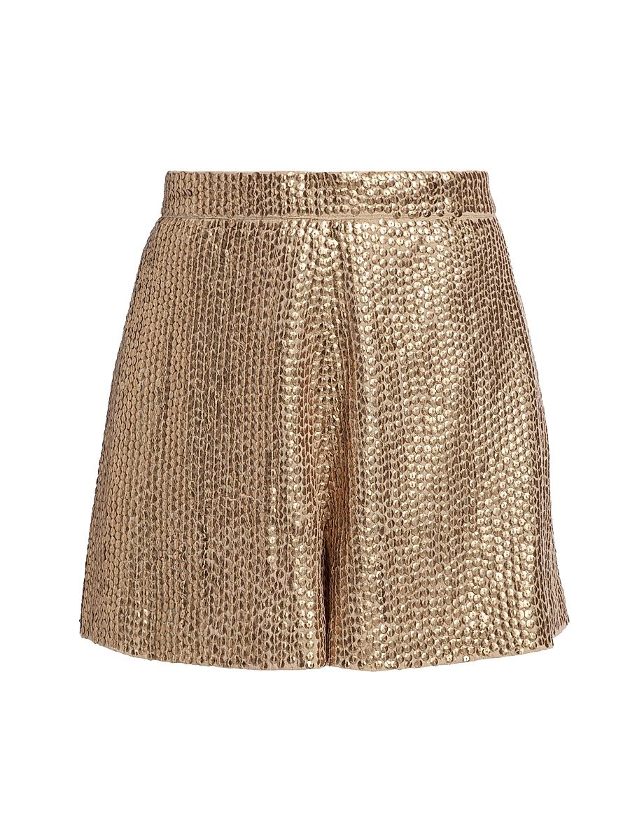 Women's Ocean Metallic Sequin Shorts - Sand - Size XL