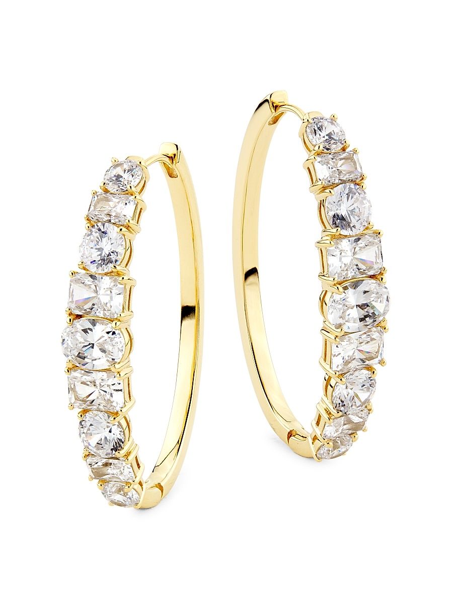 Women's Mesmerize 18K-Gold-Plated & Cubic Zirconia Oval Hoop Earrings - Gold