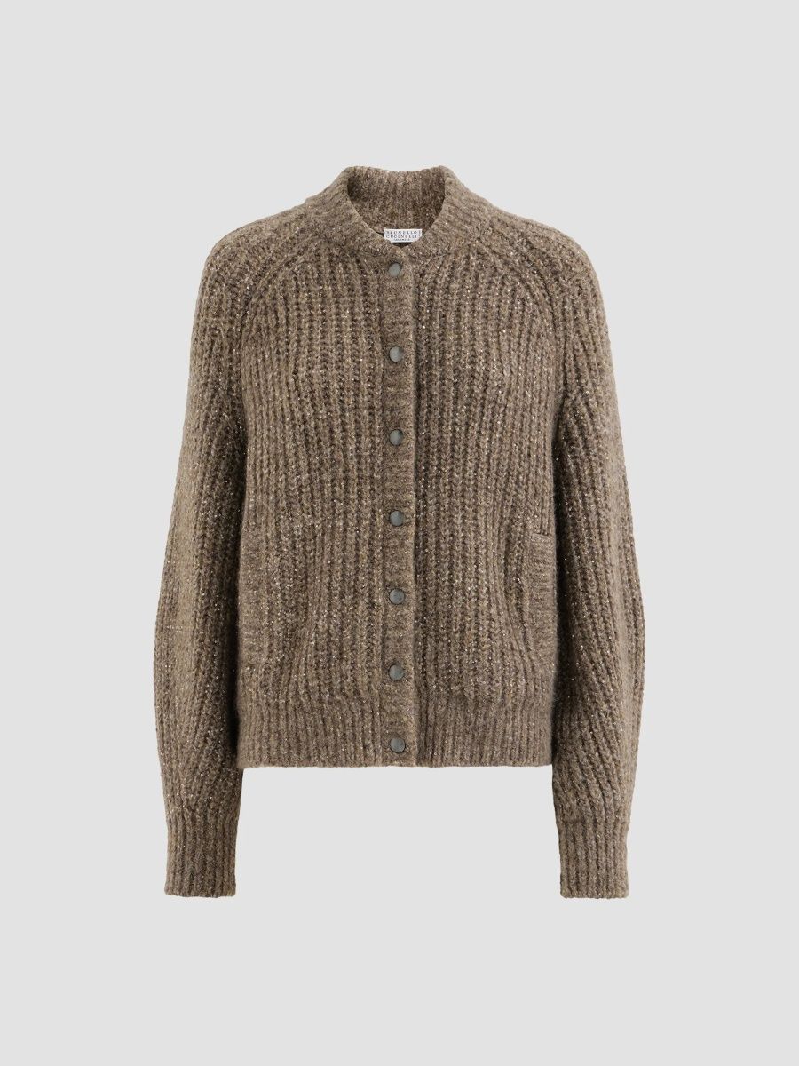 Brunello Cucinelli Women's Dazzling Cashmere and Silk English Rib Cardigan - Brown - Size XXL