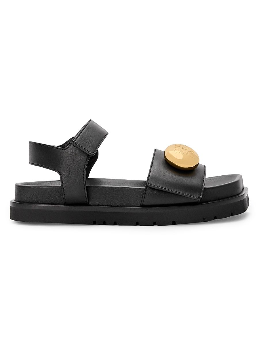 Women's Pebble Fussbett Leather Sandals - Black - Size 12