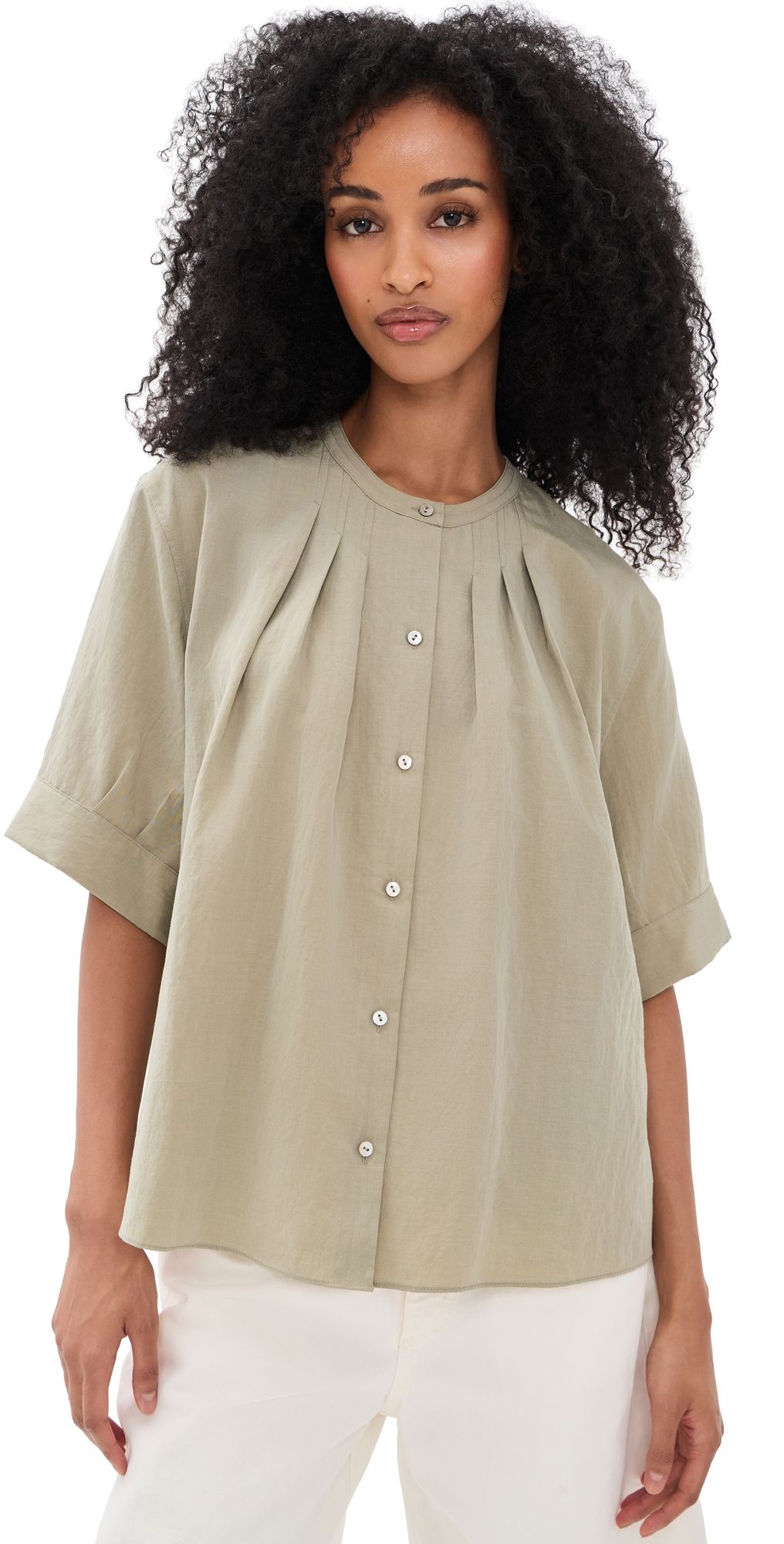 Vince A-Line Gathered Shirt Salted Moss S