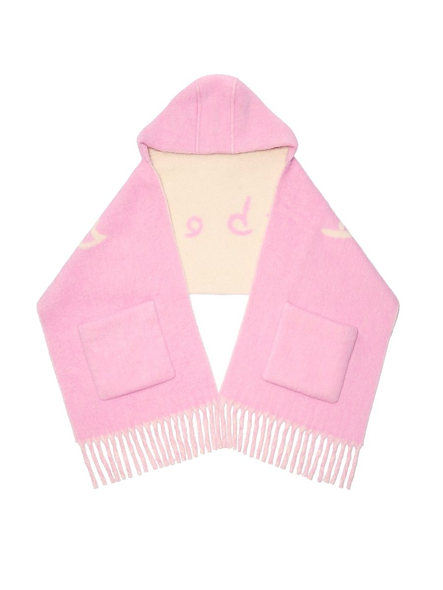 Women's Logo Wool Hooded Pocket Scarf - Sugar Pink