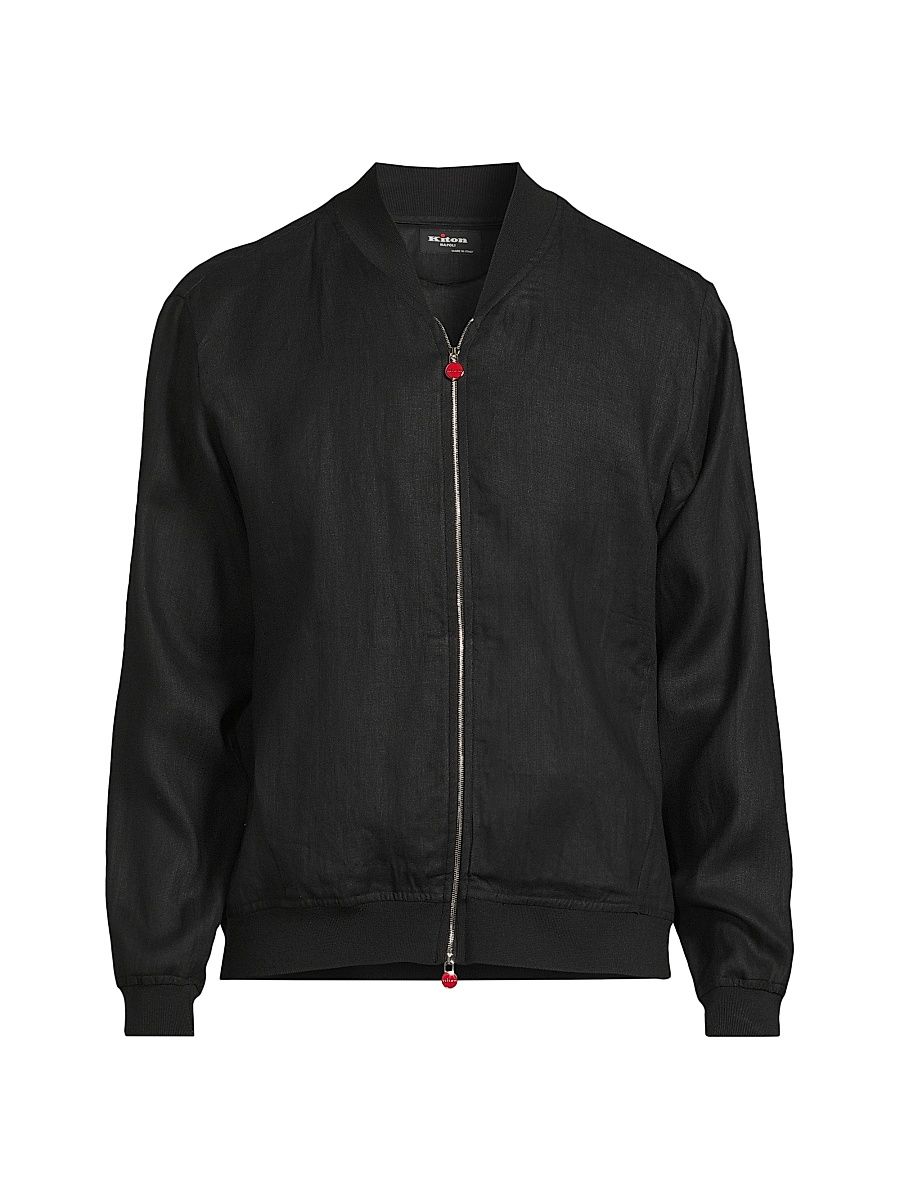 Men's Linen Bomber Jacket - Black - Size 48