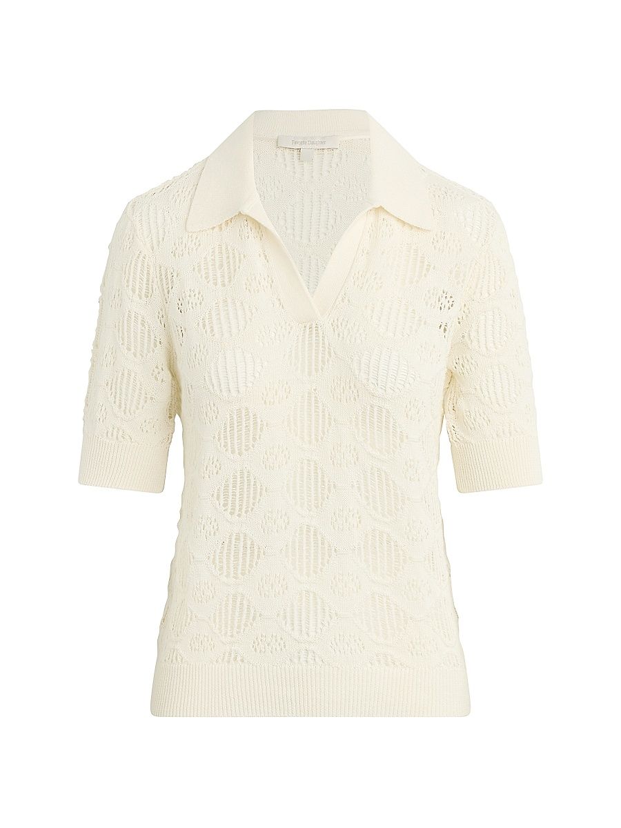 Women's Courtside Mesh Polo Top - Ivory - Size XL