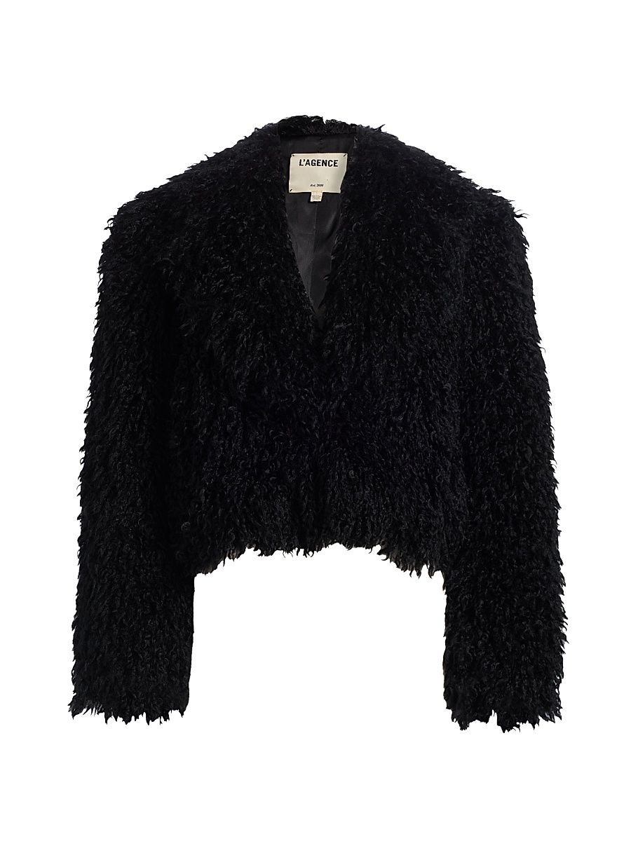 Women's Aura Faux-Fur Cropped Coat - Black - Size 12